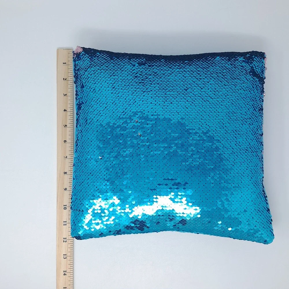 Blue Pink Reversible Sequin Pillow 12x12 Mermaid Flip Color Changing Cushion